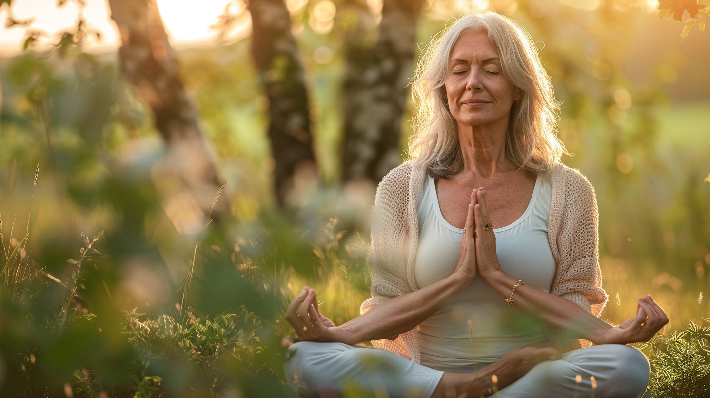 Молода жінка практикує йогу у світлій кімнаті